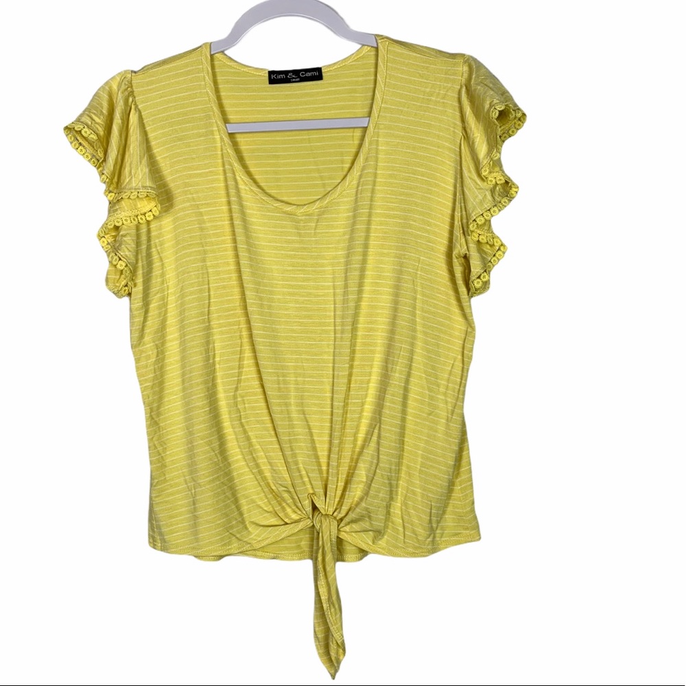 Kim & Cami Tie Front Flutter Appliqu Sleeve Top S - image 1